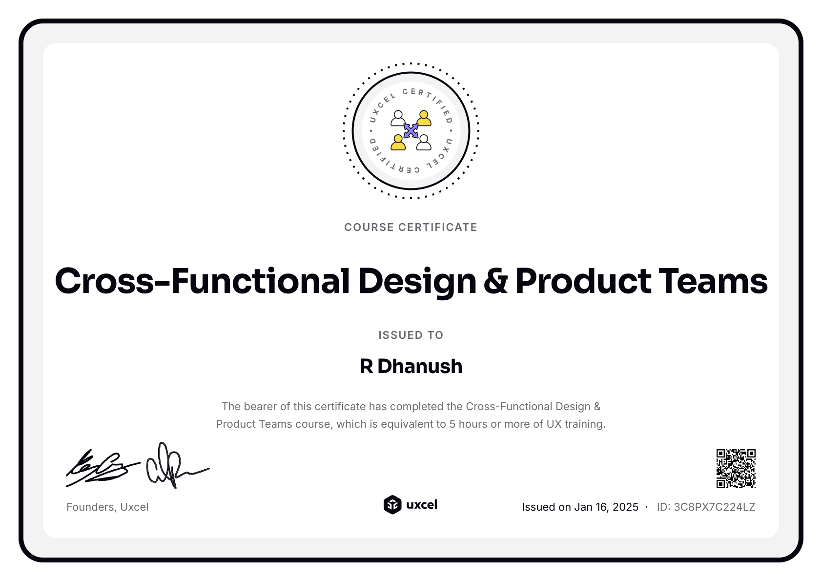 R Dhanush's certificate